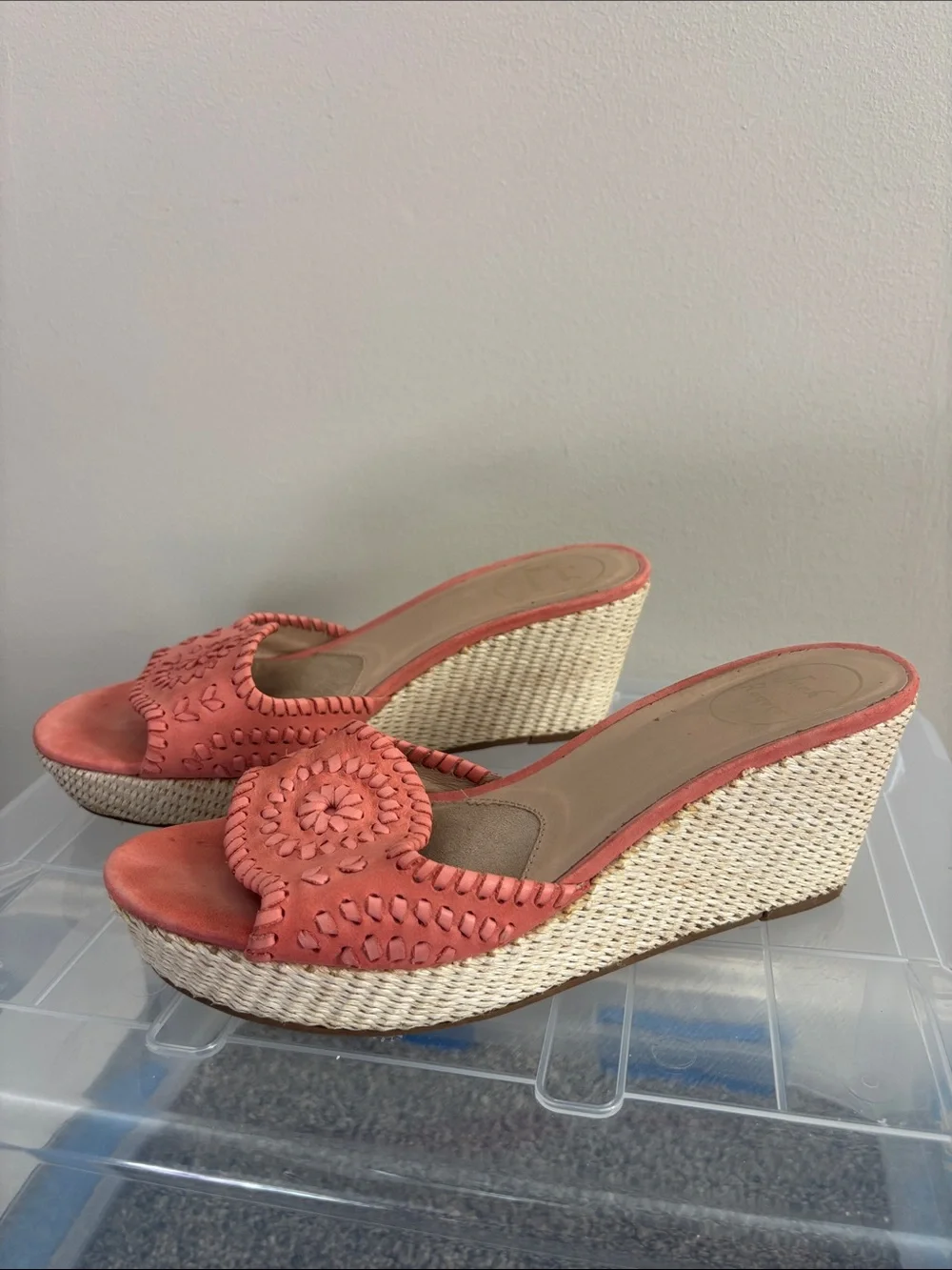 Jack Rogers Coral Pink Wedge Slide Sandals